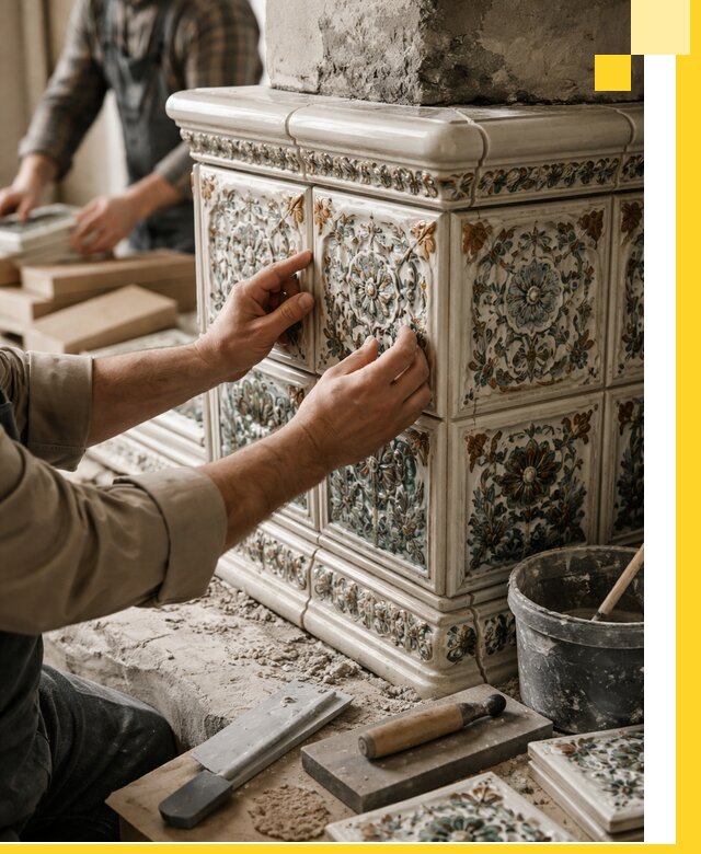 Изразцовые камины под ключ в Златоусте: проект и монтаж