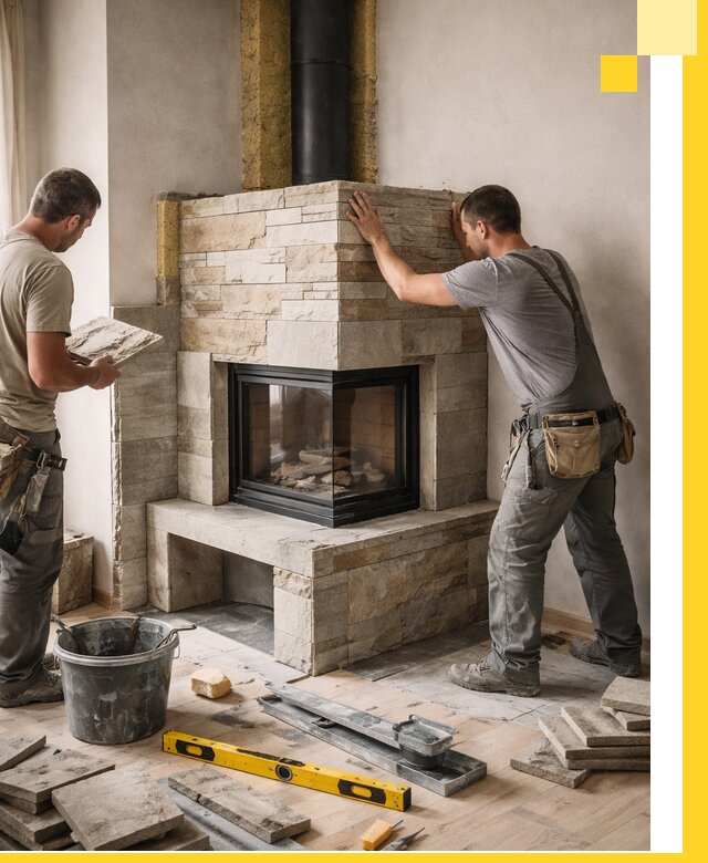 Угловые камины под ключ проект, монтаж и отделка в Златоусте