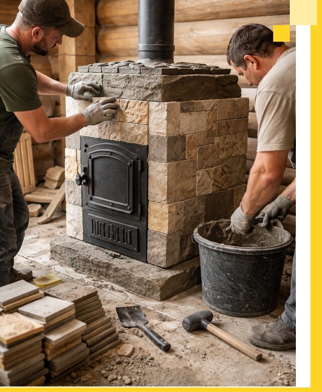 Облицовка банной печи под ключ в Златоусте: камень и плитка