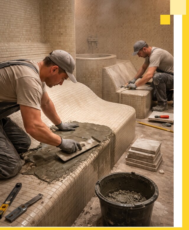 Лежаки для хамама под ключ в Златоусте, проект и монтаж