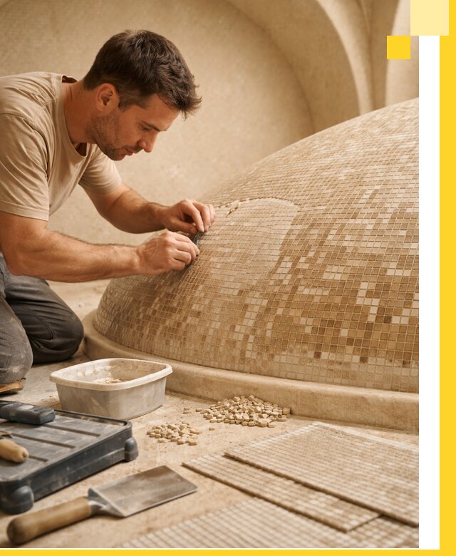 Профессиональная укладка мозаики для хамама под ключ в Златоусте